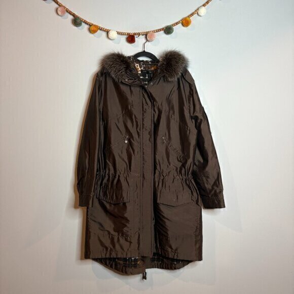 Escada brown fox fur lined hooded parka jacket - Picture 1 of 9